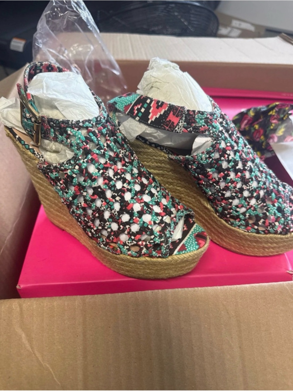 Betsey Johnson Multicolor Woven Espadrille Wedge Sandals - Picture 2 of 4